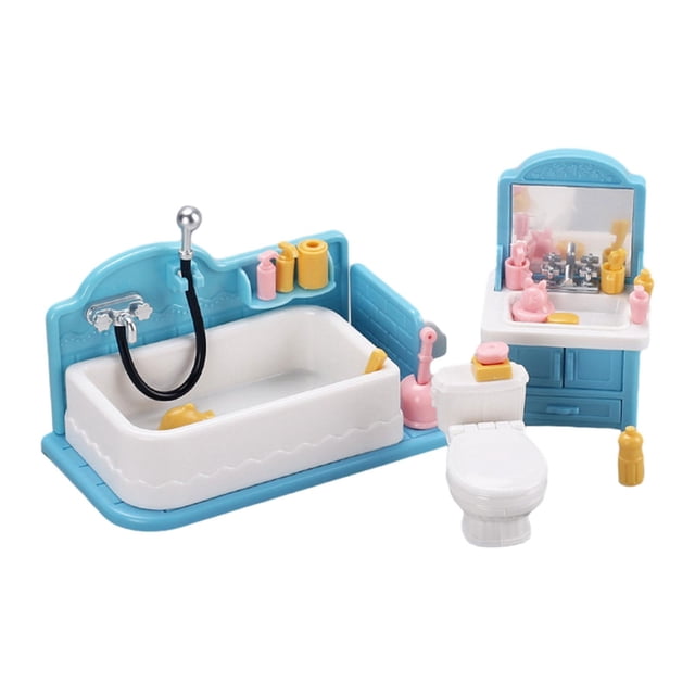 Juego de baño para casa de muñecas, accesorios, adornos para regalos de cumpleaños, decoraciones para casa de muñecas, incluye Mini lavabo, bañera,