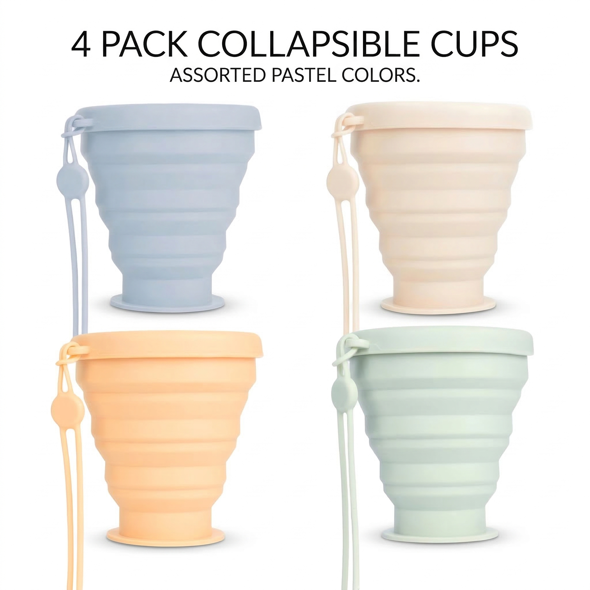 CNDRLEF Collapsible Silicone Travel Cup – Leakproof, BPA-Free Reusable Foldable Water Bottle with Carry Loop, 4 Colors for Hiking, Gym, & Commutes | Compact & Portable