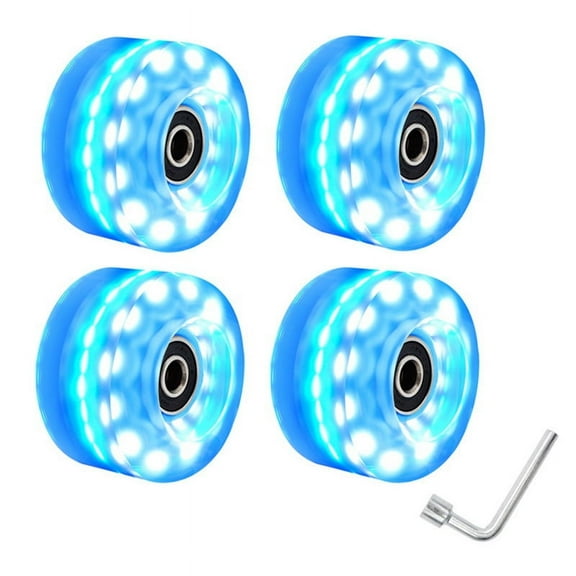 NEW 4 Roller Skate Wheels 58mm X 32mm Luminous Quad Skateboard Outdoor Skates Light Up Blue