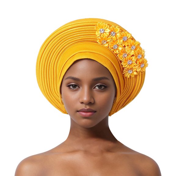 Fgnfyis Winter Hats for Women African Head Tie Aso Oke Headwraps Hat Turban for Wedding Party Handmade Elegant Gold
