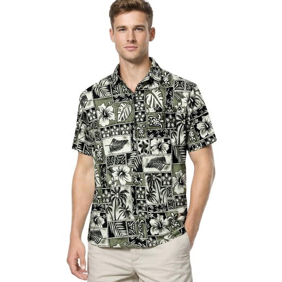 HAPPY BAY Men's Casual Beach Hawaiian Button Down Shirts 3XL Aqua, Aloha