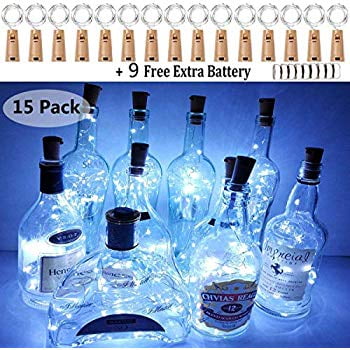 Download Wine Bottle Lights with Cork, 15 Pack Battery Operated Silver Wire Cork Lights + 9 PCS Extra ...