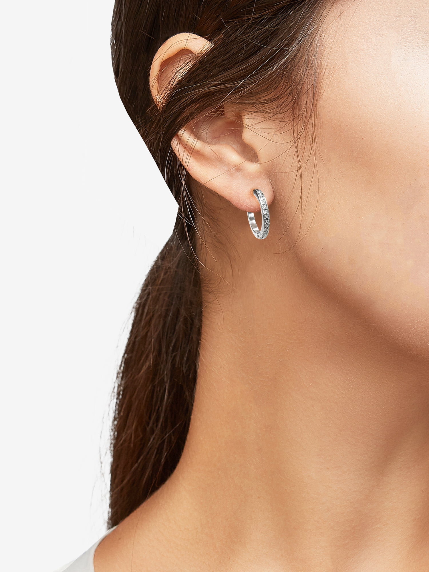Time and Tru Hoop Earrings, Silvertone, 14mmx17mmx20mm, 3