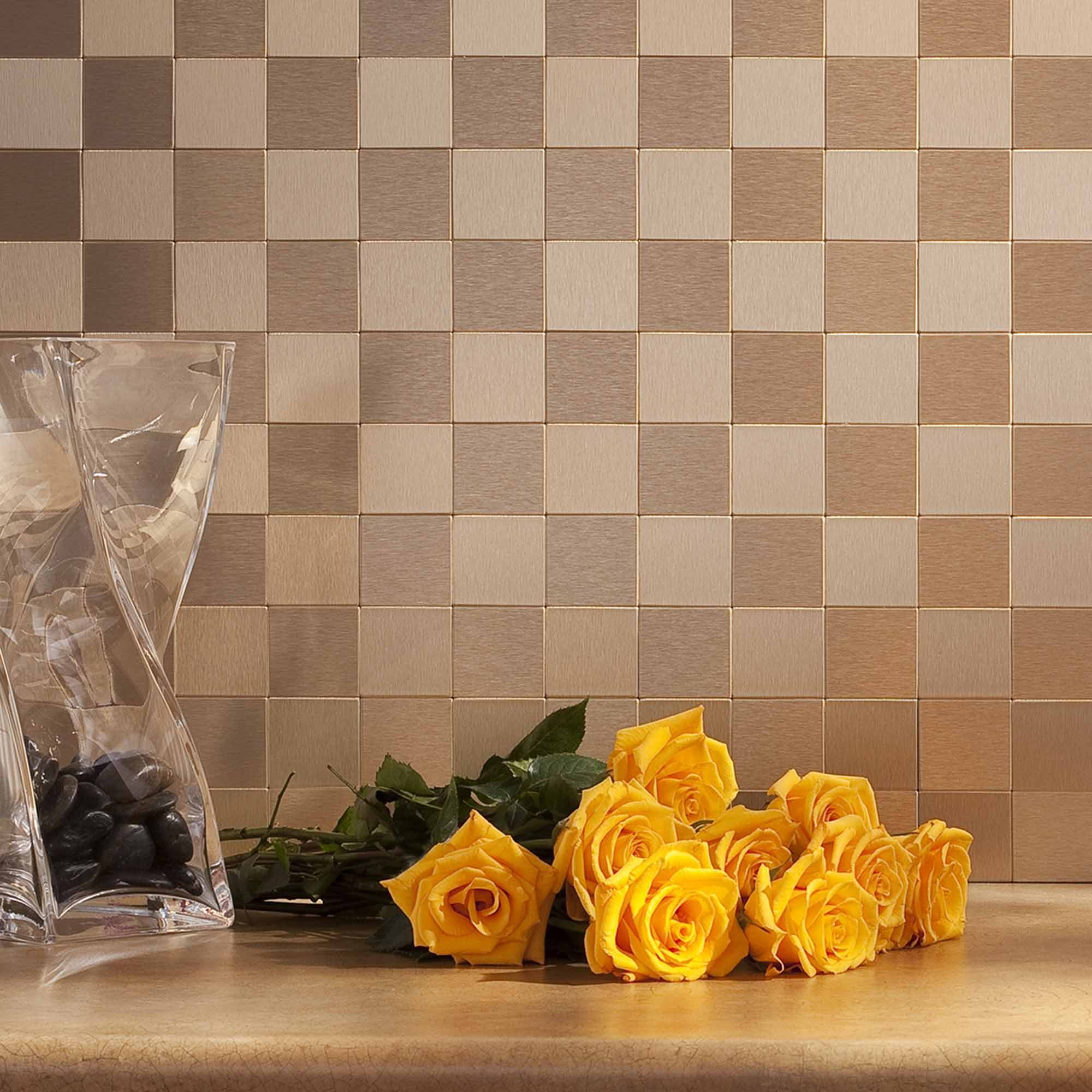 Aspect Peel and Stick Backsplash Square Stainless Matted Metal Tile Approx 15 Sq Ft Kit for Kitchen and Bathrooms