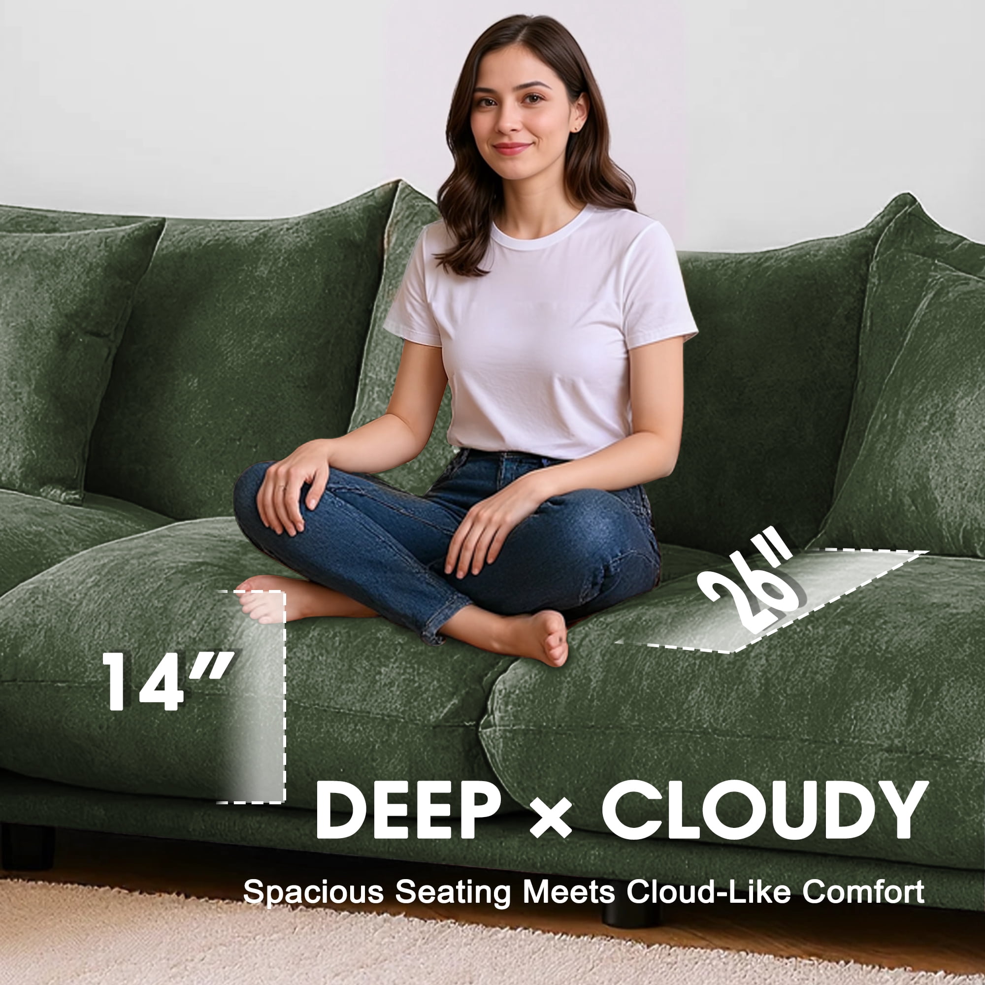 Advwin 75" Oversized Chenille Loveseat Sofa, Modern Cloud Couch with Thick Cushions for Living Room, Bedroom, Apartment, Small Spaces, Green
