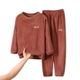 thumbnail image 4 of TIREOW Girls Boys Fleece Loungewear Set Solid Color Crewneck Long Sleeve Sleep Top and Long Pants Autumn Winter Nightwear 2 Piece Set, 4 of 5