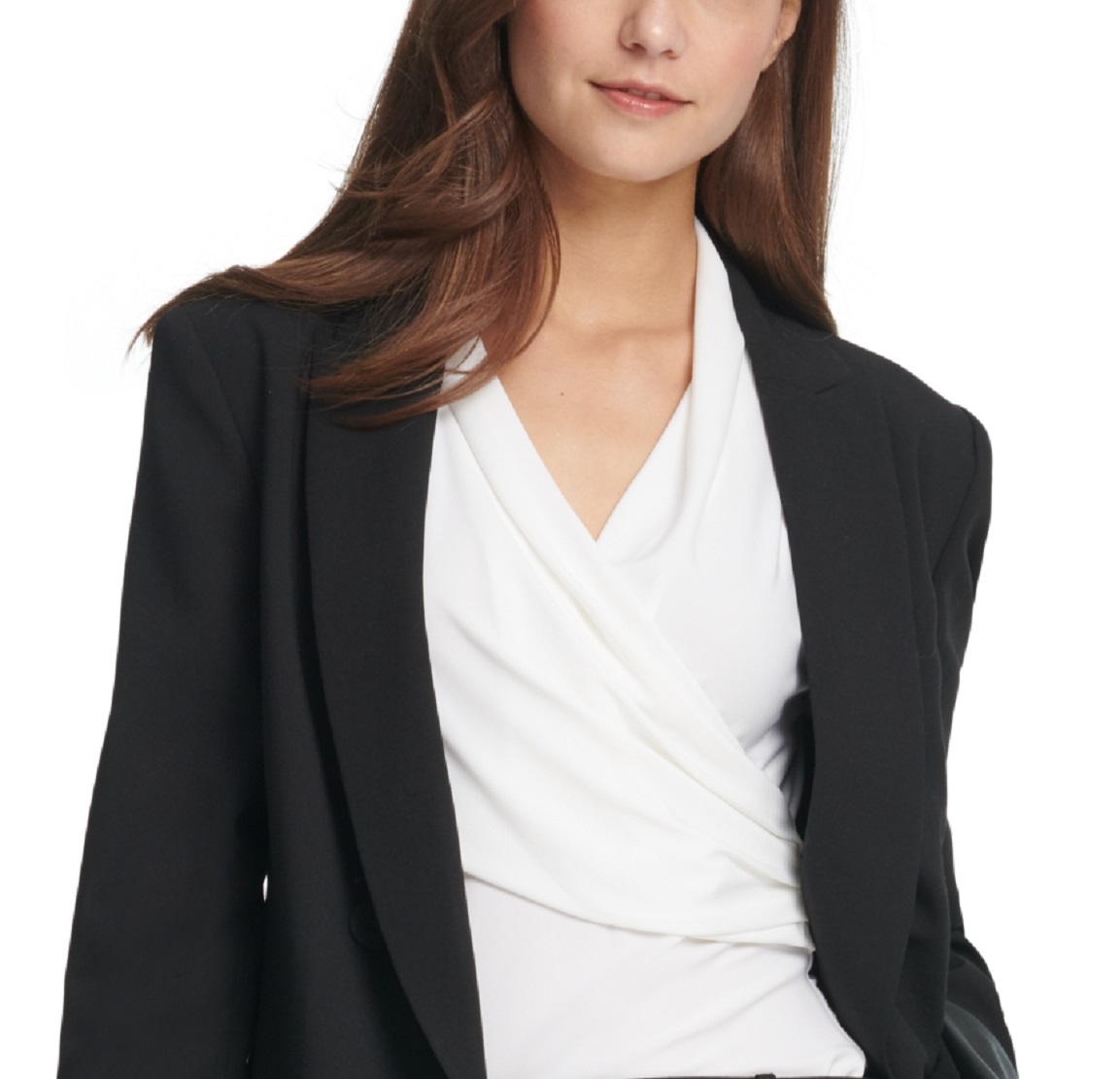 DKNY Women's Faux Leather Cuff Double Breasted Blazer Black Size 6