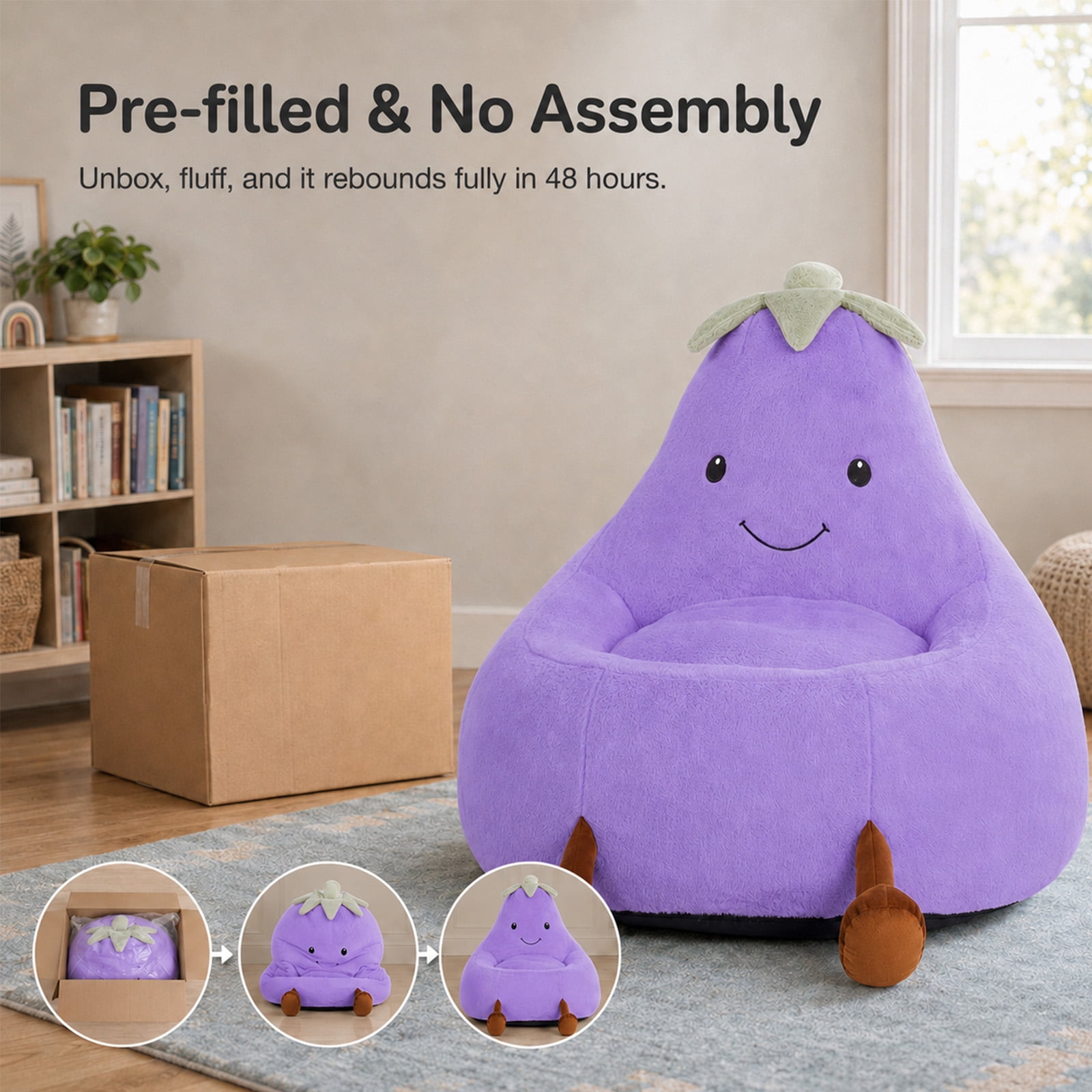 Alvantor Kids Bean Bag Chair, Stuffed Toddler Couch with Artificial Rabbit Fur Cover for Teens & Kids, Comfy Lazy Sofa Chair for Reader, Living Room, Bedroom