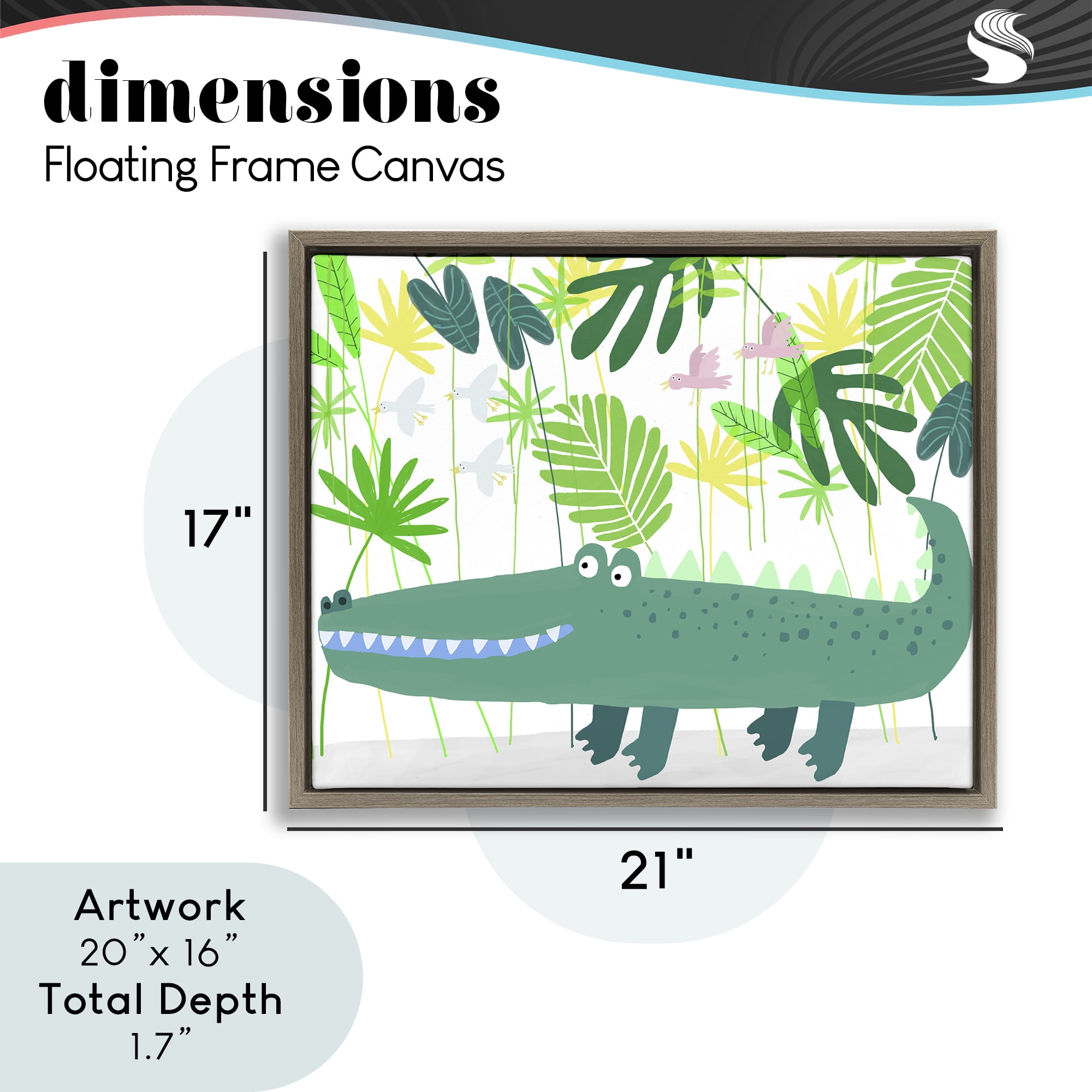 Stupell Industries Crocodile Jungle & Leaves Brown Framed Floater Canvas Wall Art, design by Carla Daly