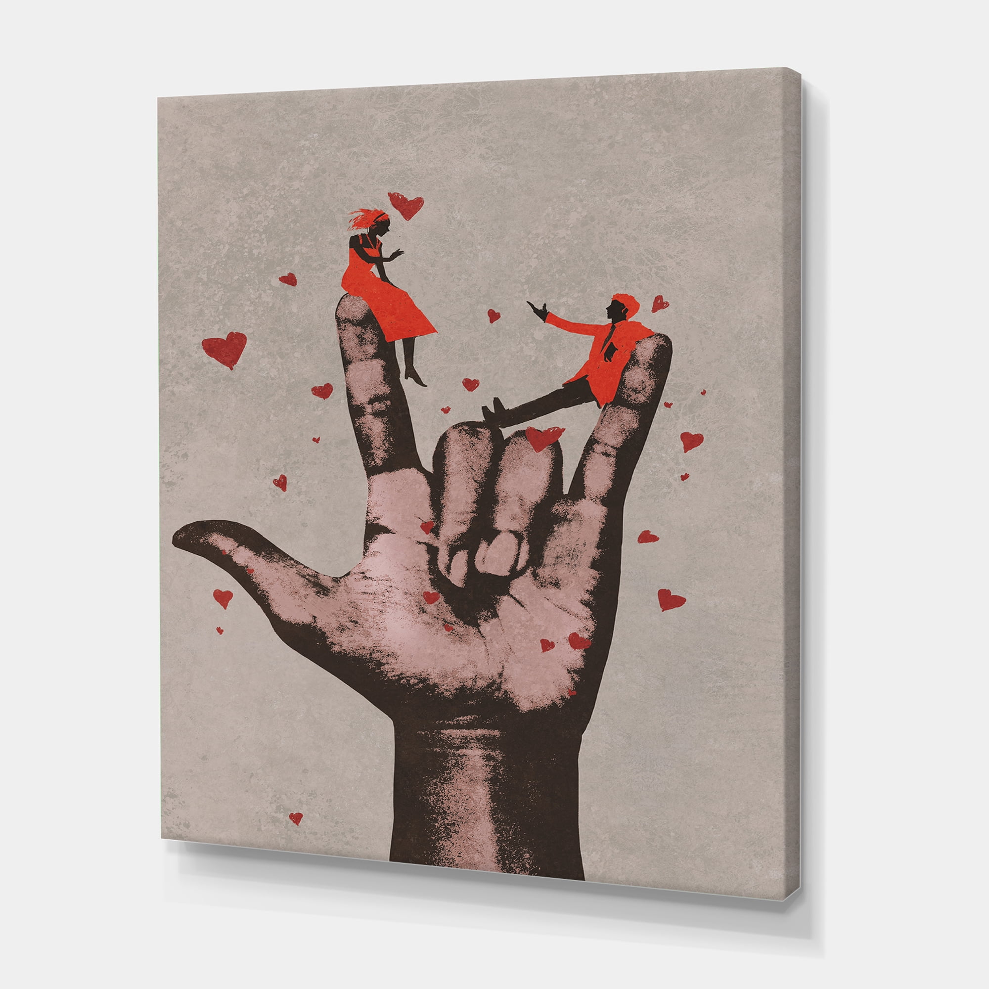 Designart ' I Love You Hand Sign With Romantic Couple ' Modern Canvas Wall Art Print