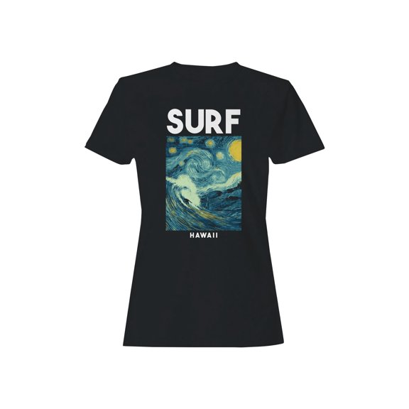 Starry Surf in Hawaii Graphic Women's Black T-Shirt