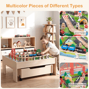 Redsmile Train Table with Electric Train,101 Pieces Wooden Train Set,3-in-1 Multicolor Kids Activity Table with Rolling Storage Drawer for Gaming, Drawing, Reading,Creative Toy Gift for Boys Girls