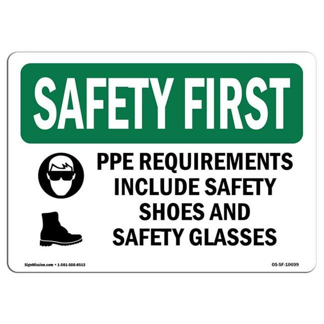 SignMission OS-SF-A-1218-L-10699 Panneau de Sécurité OSHA 12 x 18 Po - PPE avec Symbole
