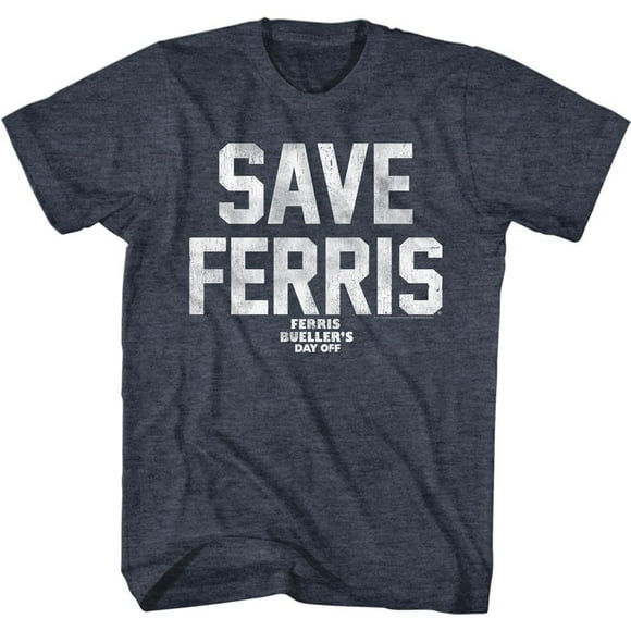 Ferris Bueller's Day Off Save Ferris Wht Ink Navy Heather Adult T-Shirt