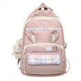 thumbnail image 1 of Kawaii Plaid Bunny Ears Backpack, Cute Preppy Style Laptop Schoolbag, Large Capacity Travel Rucksack With Pendant & Badge, 1 of 5