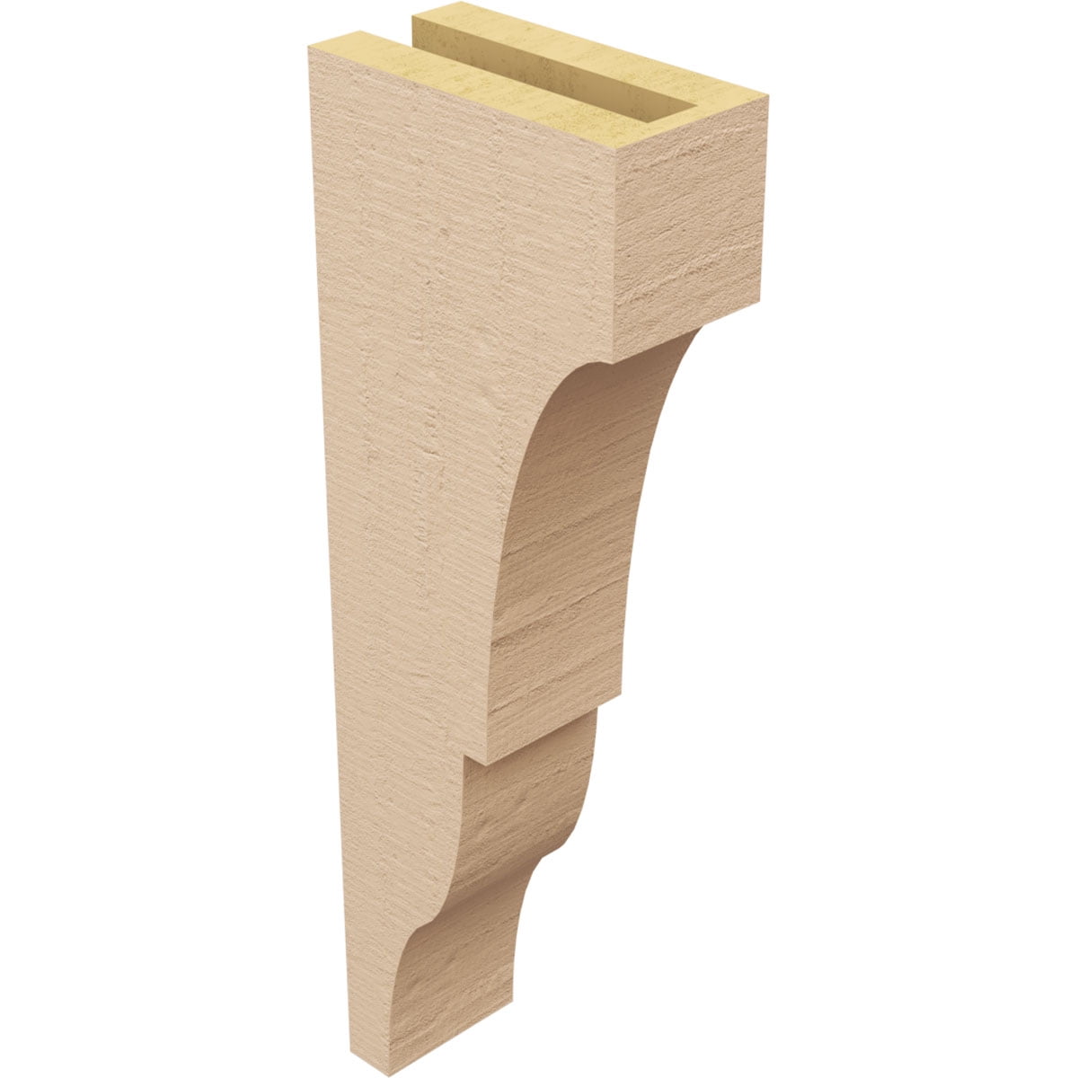 3"W x 6"D x 18"H Thin Asheboro Rough Cedar Woodgrain TimberThane Corbel, Primed Tan