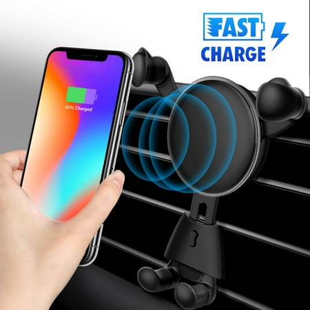 TSV Wireless Charger for Phone, 2 In 1 Automatic Clamping Gravity Sensor Car Cellphone Holder for iPhone Xs Max XR X 8 Plus, 4.0 inch - 6.5 inch Mobile Phones, All QI-Enabled