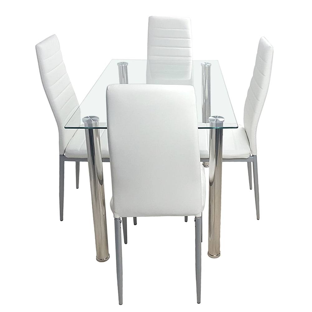 Kepooman 5 Piece Kitchen Dining Table Set, Dining Table Set with 4 Ergonomic Chairs, 43.3 " Table and 4 Chairs, Transparent Kepooman 5 Piece Kitchen Dining Table Set, Dining Table Set with 4 Ergonomic Chairs, 43.3 " Table and 4 Chairs, Transparent