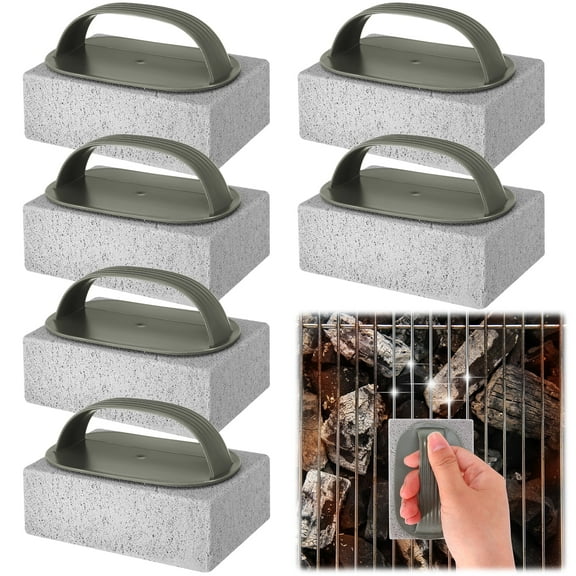 Armscye 6 Pack Heavy Duty Pumice Stone, Grill Cleaning Brick Block with Handle, Griddle Cleaning Brick, Grill Cleaner Accessories for Sink BBQ Bathroom Oven Cleaning Supplies