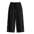 thumbnail image 5 of Njagoc3 Linen Capris for Women Elastic Waisted Drawstring Capri Pants with Pockets Side Button Casual Summer Cropped Pants, 5 of 6