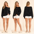 thumbnail image 3 of vzibsiv Womens Off Shoulder Fuzzy Sweater Long Sleeve Casual Loose Fit Pullover Top Soft Warm Black Sweatshirt,Size 2XL, 3 of 8