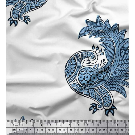 Soimoi Poly Georgette Fabric Peacock Block Decor Fabric Printed Yard 42 Inch Wide