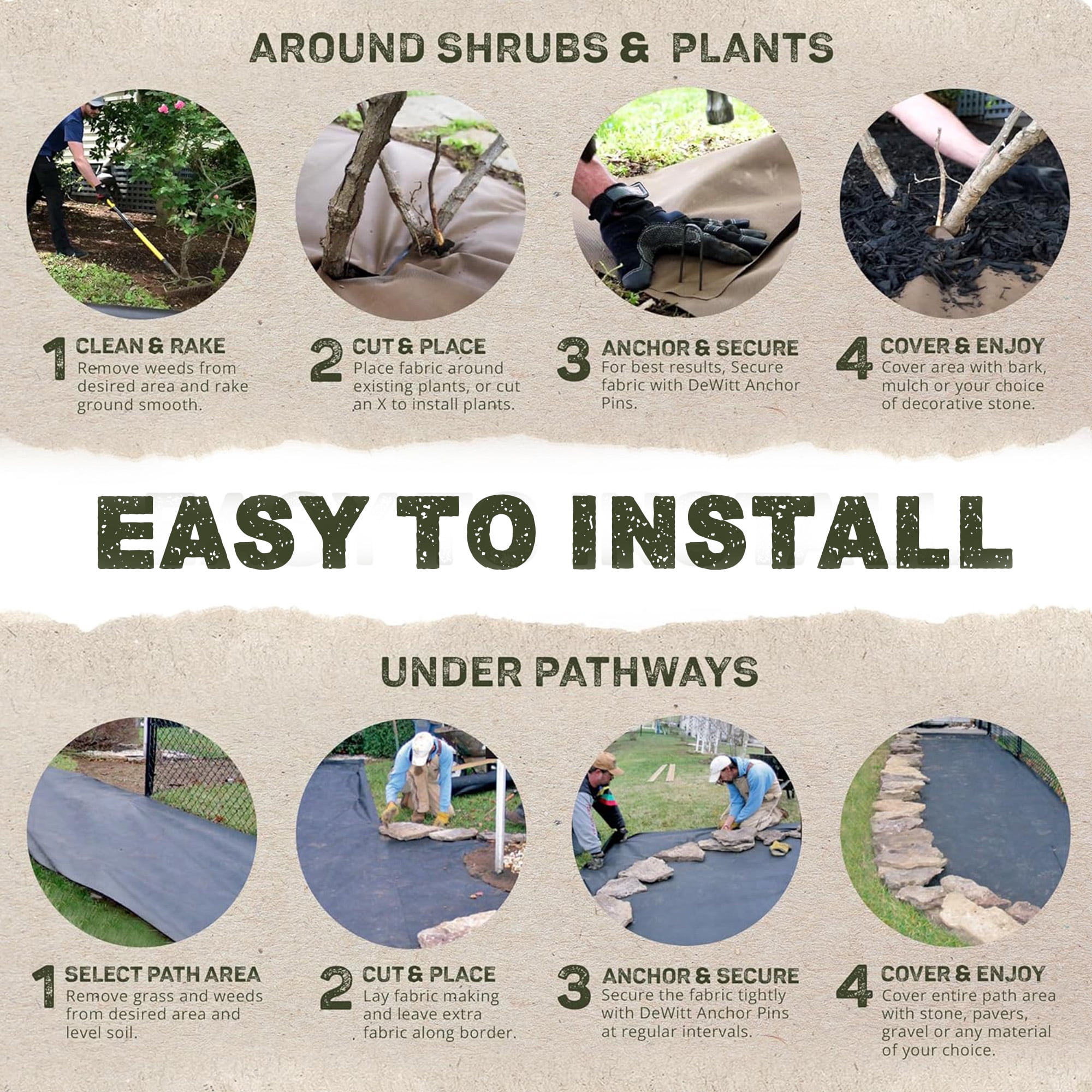 DeWitt Garden Weed Barrier Natural Paper Mulch, Organic Ground Cover Mat, 2 x 40 Feet
