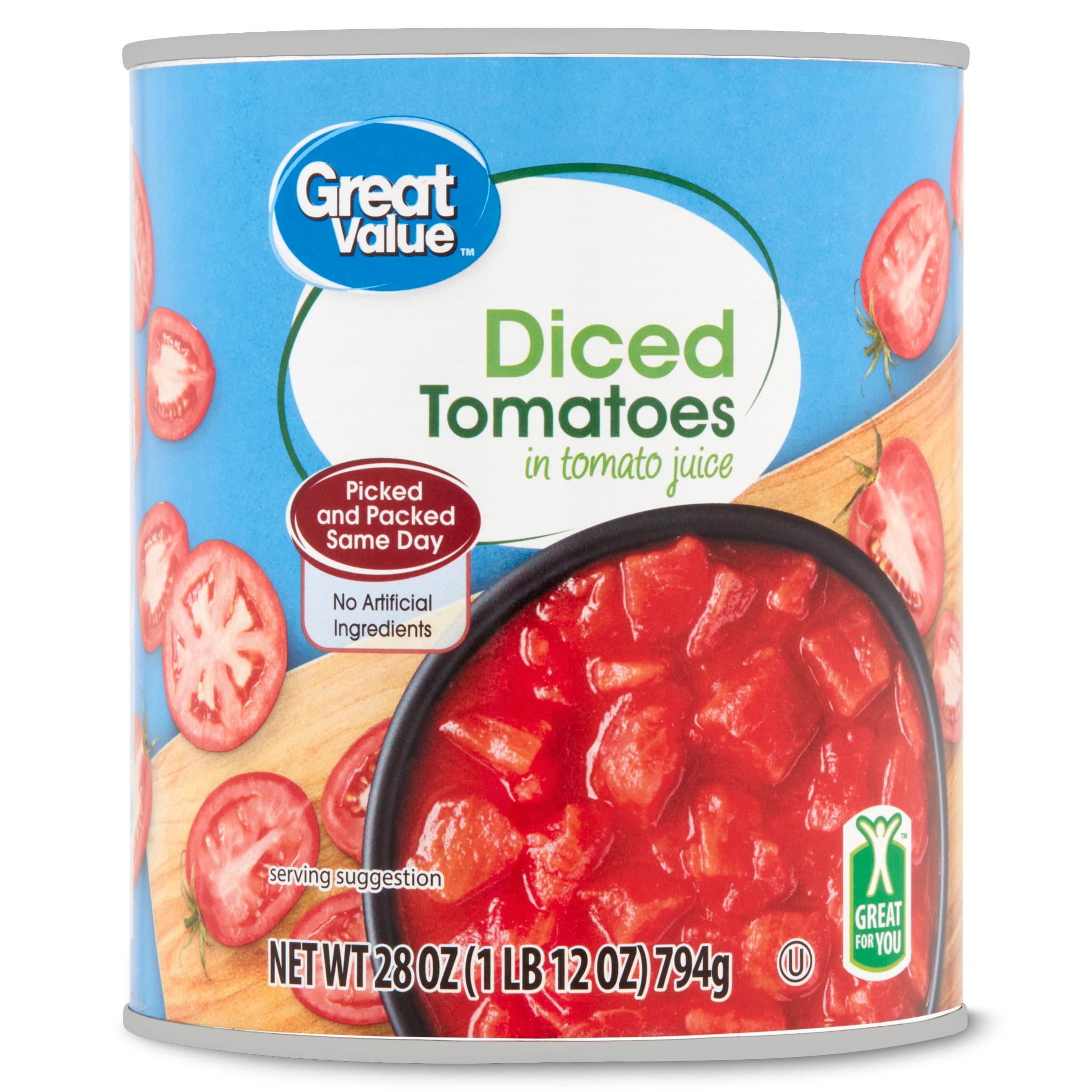 Great Value Diced Tomatoes in Tomato Juice, 28 Oz