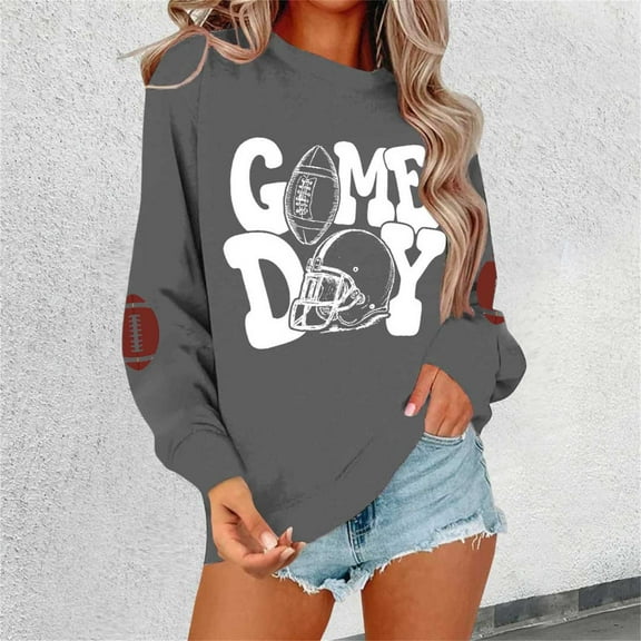 Women'S Pullover Sweatshirt Women'S Long Sleeve Pullover Sweatshirt Football Print Casual Crewneck Top For Games And Everyday Wear Grey M