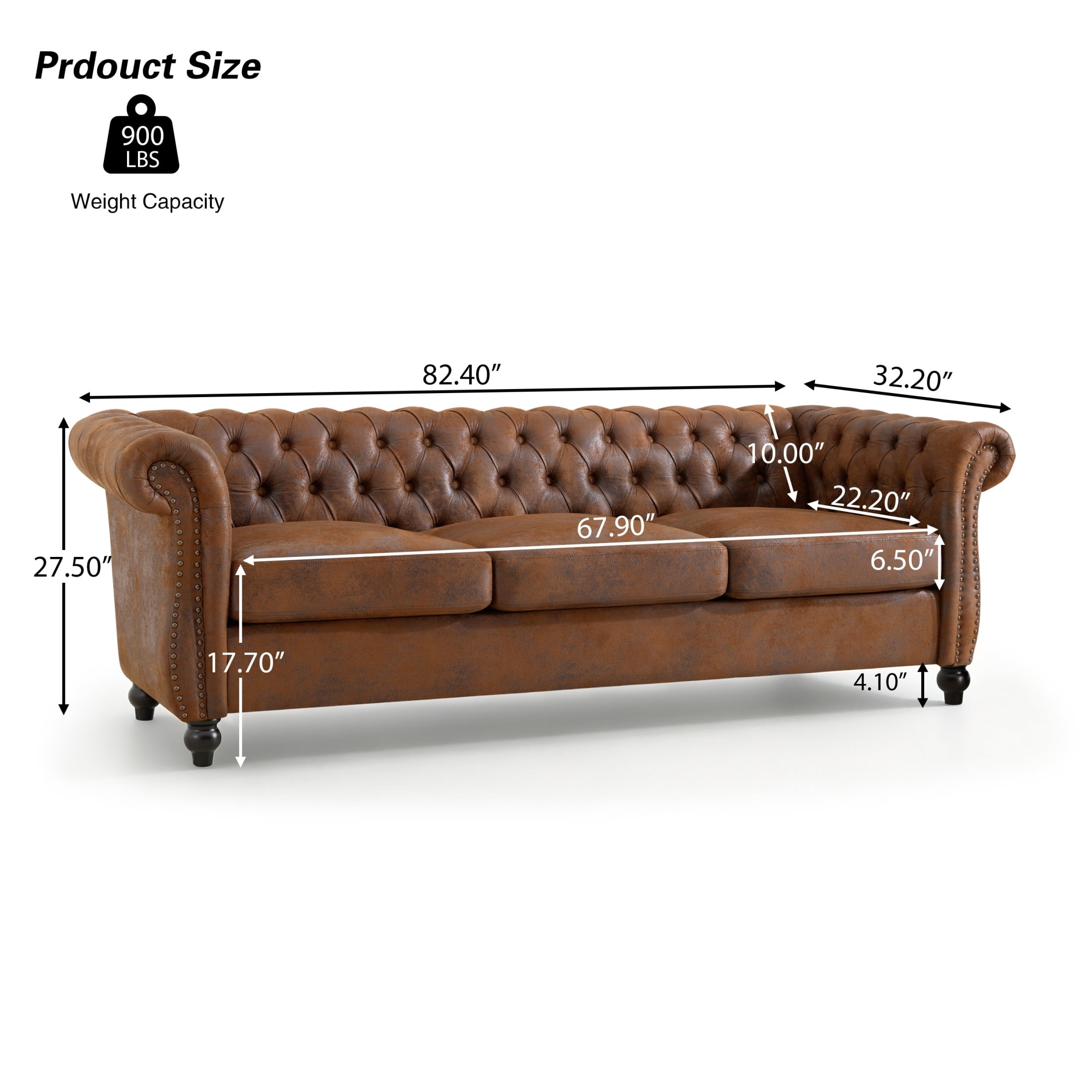 Christopher Knight Home Chesterfield 3-Seater Sofa, Tufted Faux Suede Couch with Rolled Arms, Brown