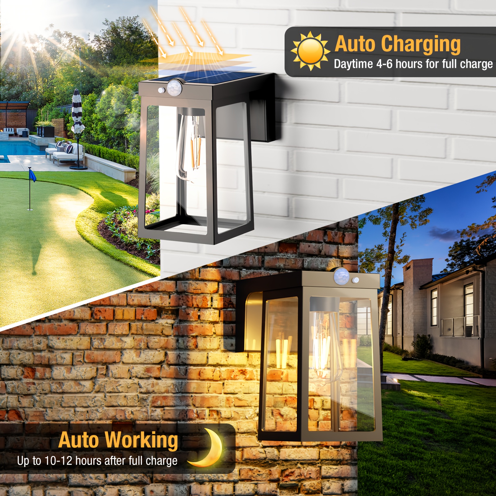 2 pack Solar Wall Lights Outdoor with Motion Sensor, Dusk to Dawn Exterior Wall Lighting Fixtures Waterproof, LED Patio Lights Wall Sconce Outside Anti-Rust for Garage Frontdoor House, Black