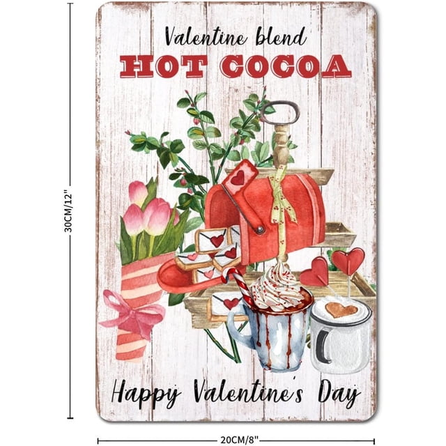 Letreros de metal vintage rústicos de chocolate caliente para San Valentín, letrero decorativo de hojalata, póster de metal de 12 x 8 pulgadas