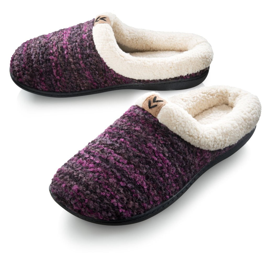 Roxoni Womens Warm Winter Slippers, Knit Outer & Fleece Inner,Rubber ...