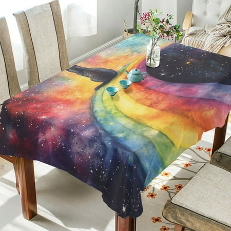 

BZSMCE Square Tablecloth Cosmic Cat s Colorful Voyage Pattern Tableclothes
