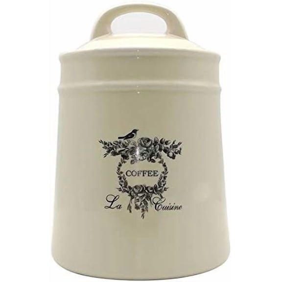 Ceramic Coffee Canister Jars,Airtight Coffee Storage Container with Handle Lid,Ceramic Food Storage Jars for Coffee Beans,Vacuum Sealed Vintage Kitchen Canisters Large,8.5 inches (Beige)