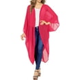 thumbnail image 3 of HAPPY BAY Women's Chiffon Beach Solid Sheer Button Down Kimono Bathing Suit Cover up Casual Summer Beachwear Duster Cardigan Kimonos for Women 3X-4X Fuscia, Solid, 3 of 5