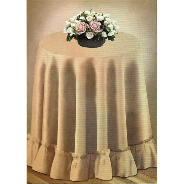 70 Round Decorator Tablecloth Fashion Solid Color Selection Woven Table Linen Ruffled Edge Tan Com 70 Round Decorator Tablecloth Fashion, Decorator Round Table