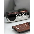thumbnail image 4 of Reloj despertador digital Pcapzz con Bluetooth 5.0, altavoz, pantalla LED, espejo, escritorio, radio FM, compatible con tarjeta TF, llamadas manos libres, reloj despertador dual con puerto de carga, 4 of 8