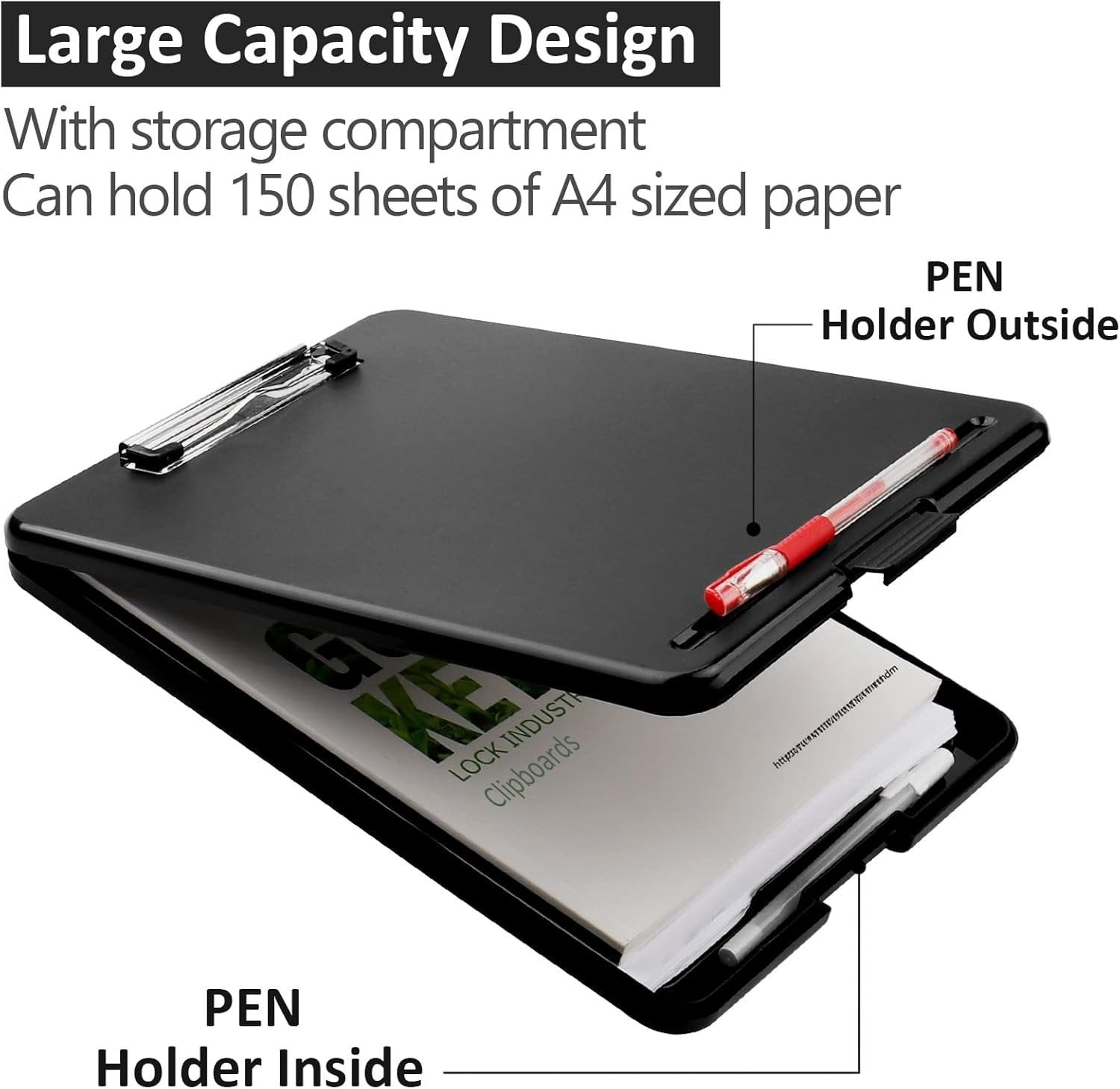 Clipboard with Storage,Storage Clipboard with Clip,Clipboards Foldable for Nurse,for 8.5x11 Paper Clip Boards,A4 Clipboards Case with Smooth Writing for Office Supplies Clip Board Case-Black