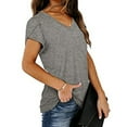 thumbnail image 4 of WIZUTIZ Womens Tops up to 60% Off Plain Ultra Soft Linen Lightweight Blouse Short Sleeve Summer-Beach Ladies Tee Plus Size Solid Tshirt Cotton Soft Elegant T-shirt Vintage V-Neck Tshirts Tops Gray, 4 of 6