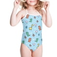 thumbnail image 3 of FOR U DESIGNS Fashion Blue One Piece Halter Swimsuit Teens Beach Swimming Pool Swimwear Cute Dinosaur Off Shoulder Lace-up Bathing Suit Size 9-10, 3 of 6