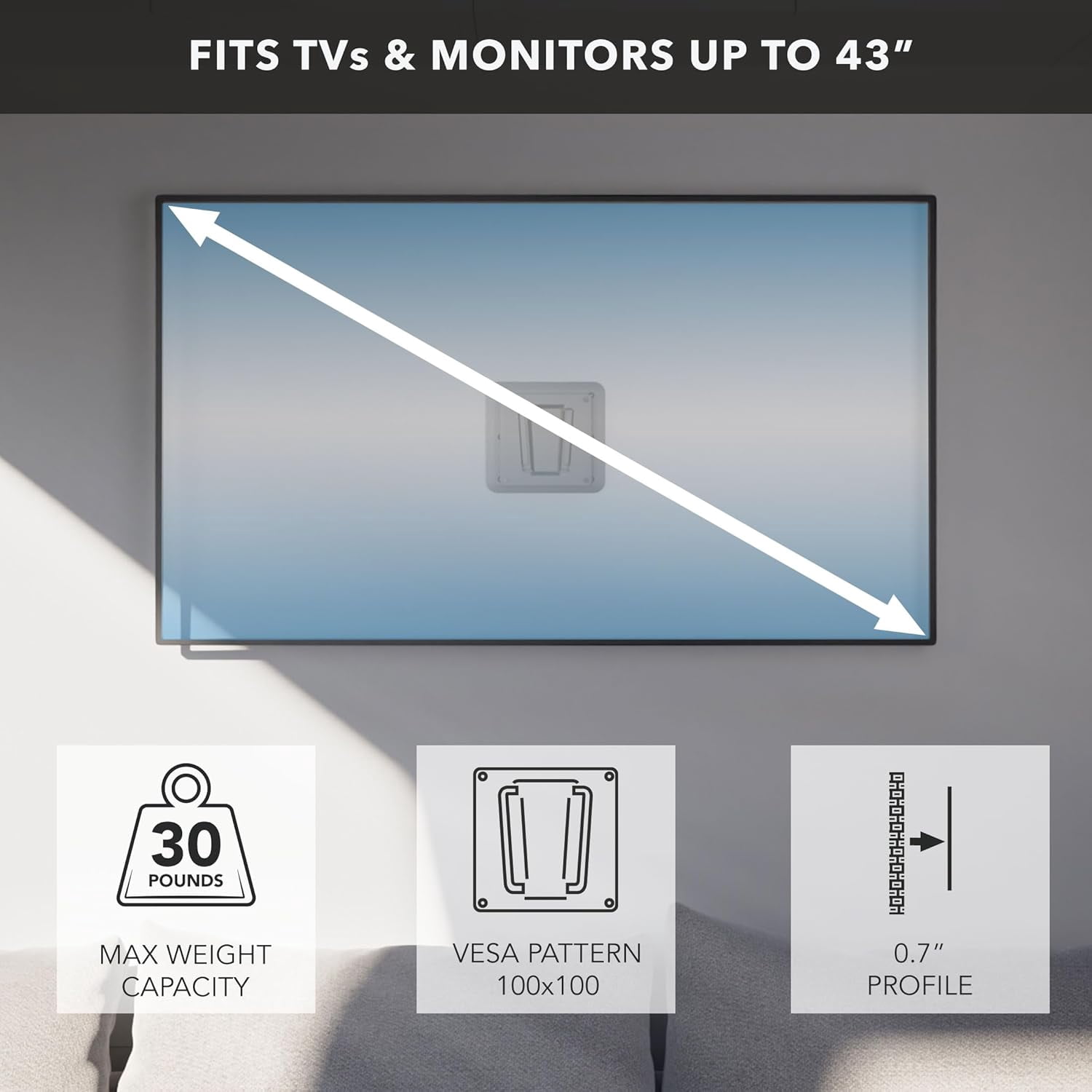 Mount-It! RV TV Mount, Rust-Proof Polymer, Dual Wall Plates & Quick-Release, Ultra-Slim 0.7" Profile, Fits 13-43" TVs up to 30 lbs, VESA 75x75 & 100x100, Indoor/Outdoor Camper Bracket