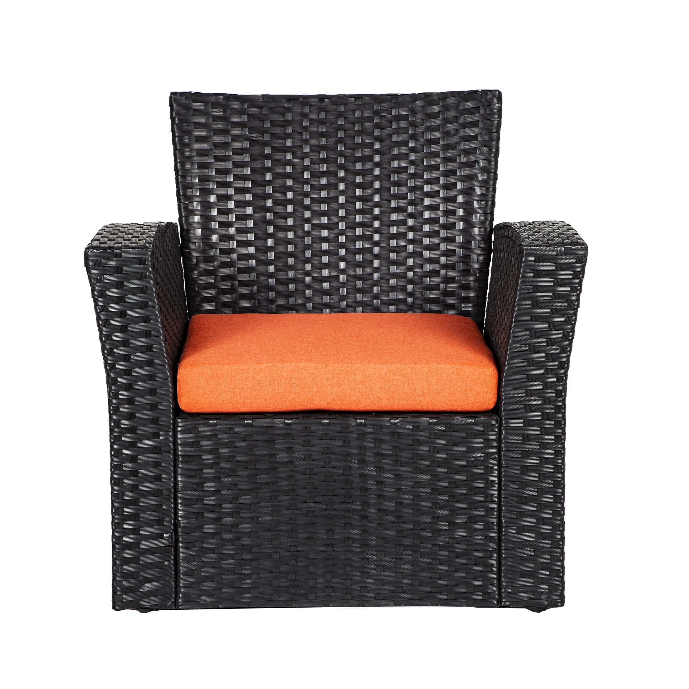 4-Piece Outdoor Patio Conversation Sofa Set with Cushions, Black/Orange