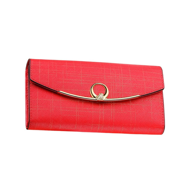 Sonducket Cartera de cuero para mujer, elegante tarjetero de Color sólido, bolsillo con cremallera, carpeta de fotos, monedero para niñas, Carteras Rojo Tipo 2