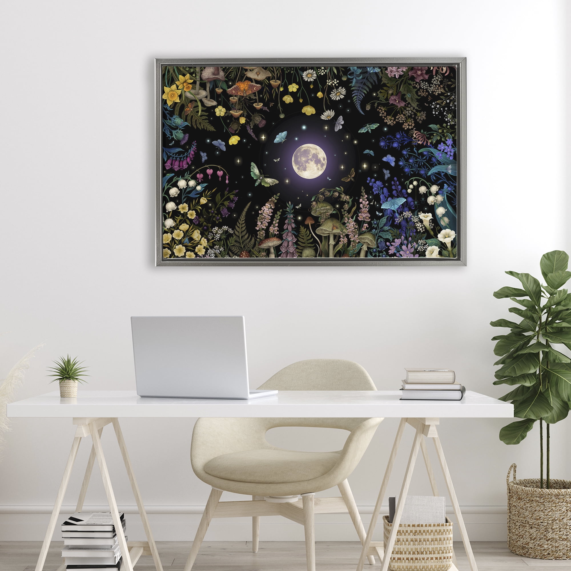 Stupell Industries Night Garden with Moth Gray Framed Floater Canvas Wall Art, design by Episodic Drawings