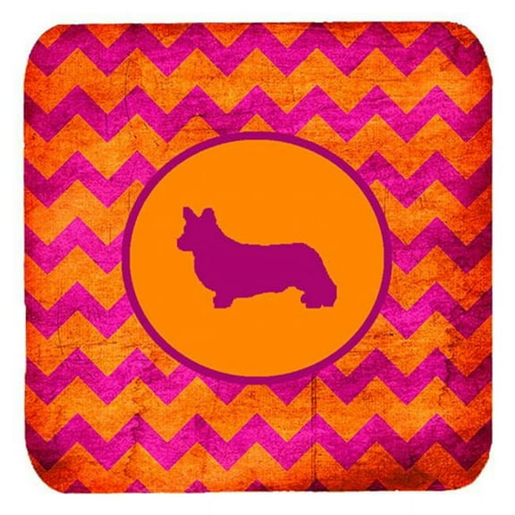 Corgi Cardigan Chevron Pink And Orange Foam Coasters, Set Of 4