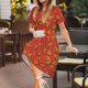 thumbnail image 3 of Easygdp Pizza Cartoon para Vestido Transpirable de Mujer, Vestido Suelto de Manga Corta con Pliegues y Bolsillos para el Verano, 3 of 6