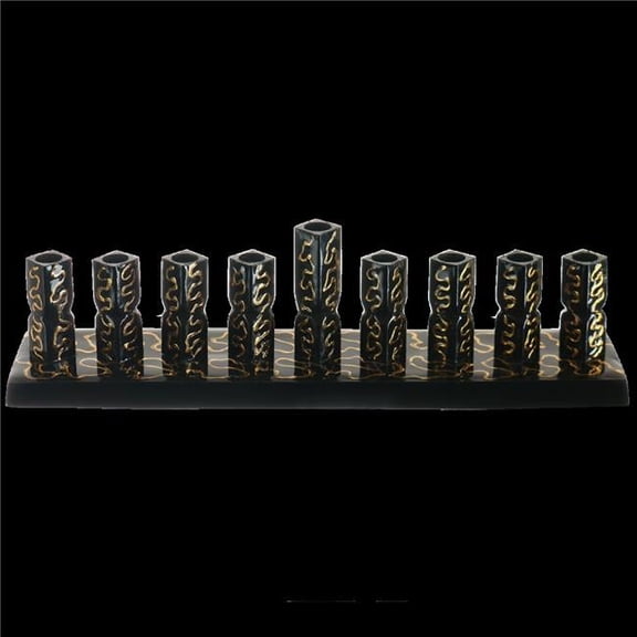 Nua 59072 2.5 x 2 x 9 in. Strip Menorah Black with Gold Stripes Enamel