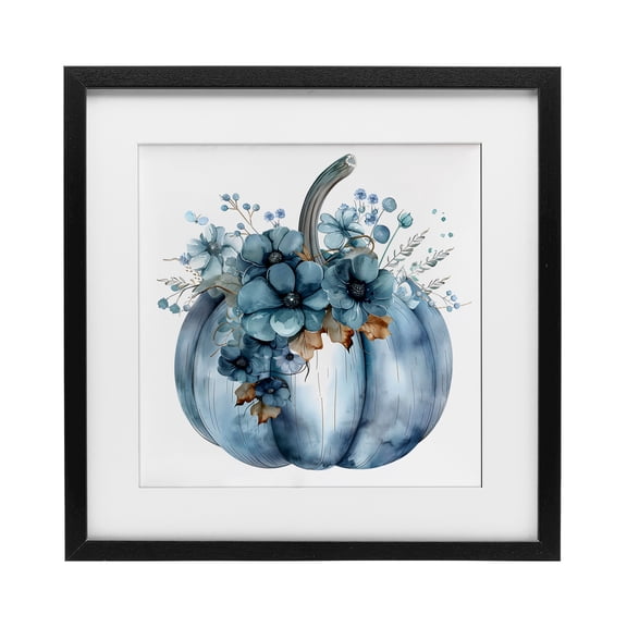 Stupell Industries French Country Blue Pumpkin With Flowers Black Framed Print Under Glass, 13 x 13, by Creative Studio