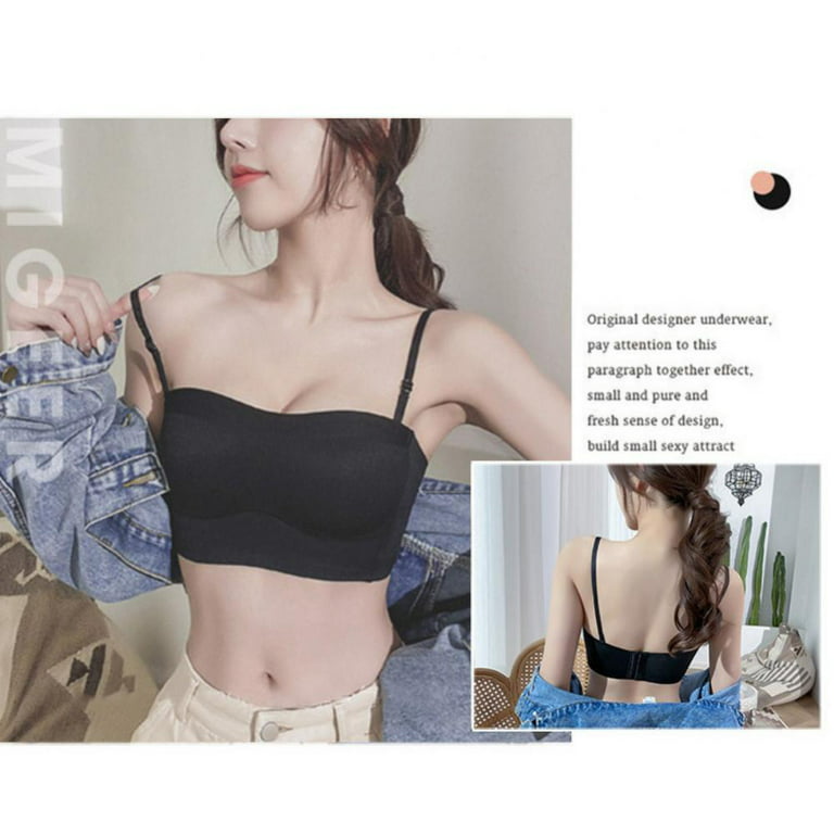 Women Invisible Bra Detachable Strap 3/4 Cup Push Up Bra Gathered Tube Top  Bra Wrapped Chest Bralette 